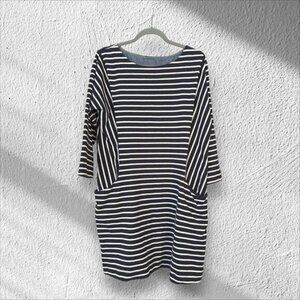 Joules Mariners Grade Nautical Dress 14 Blue White Stripes Thick Knit Pullover